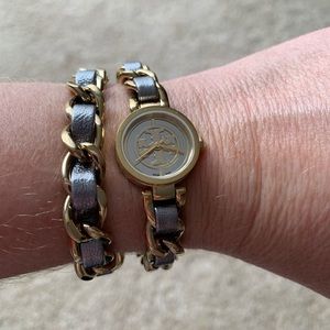 Tory Burch gold and silver wrap watch